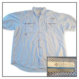 Columbia PFG Fishing Shirt Size Large Blue Short Sleeve Vented Performance